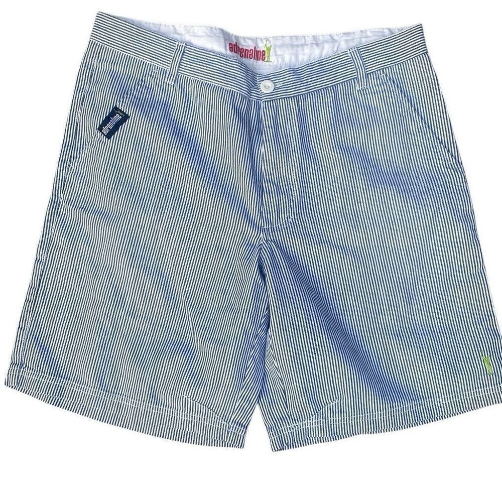 ADRENALINE Men's Size 34 Casual Club Shorts Gray & White Seersucker Stripes Golf